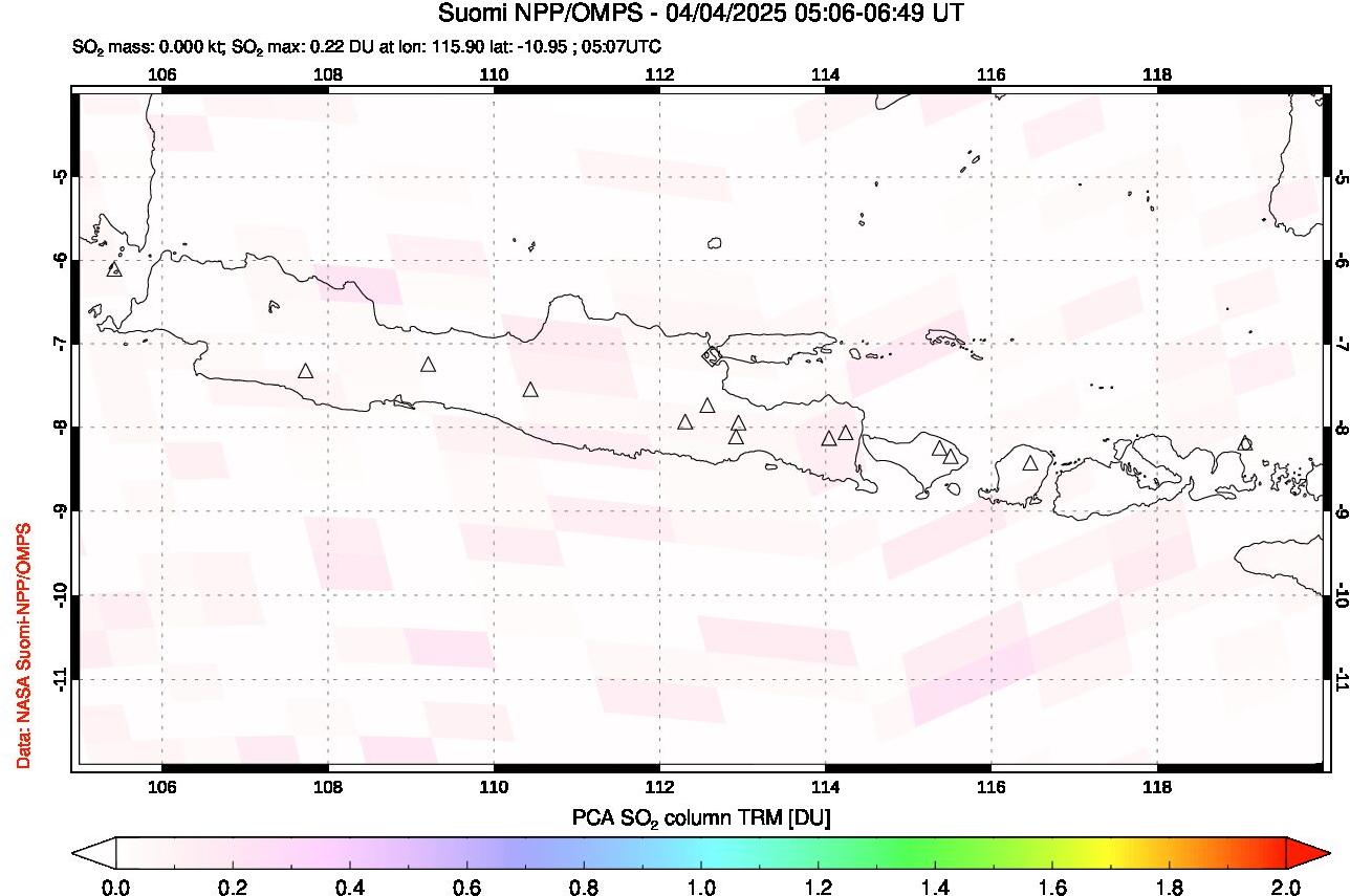 A sulfur dioxide image over Java, Indonesia on Apr 04, 2025.