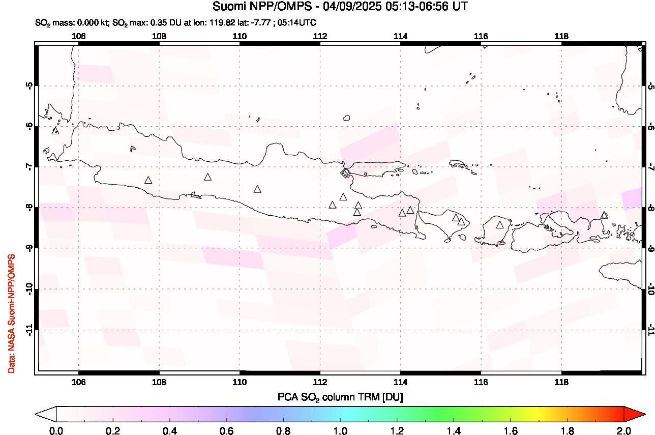 A sulfur dioxide image over Java, Indonesia on Apr 09, 2025.