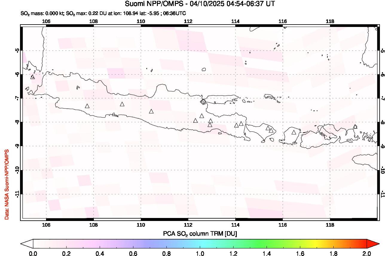 A sulfur dioxide image over Java, Indonesia on Apr 10, 2025.