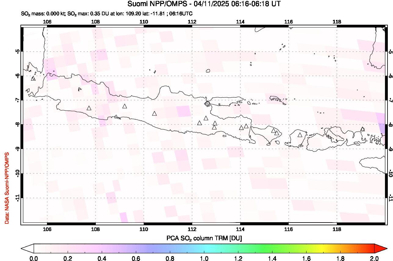 A sulfur dioxide image over Java, Indonesia on Apr 11, 2025.