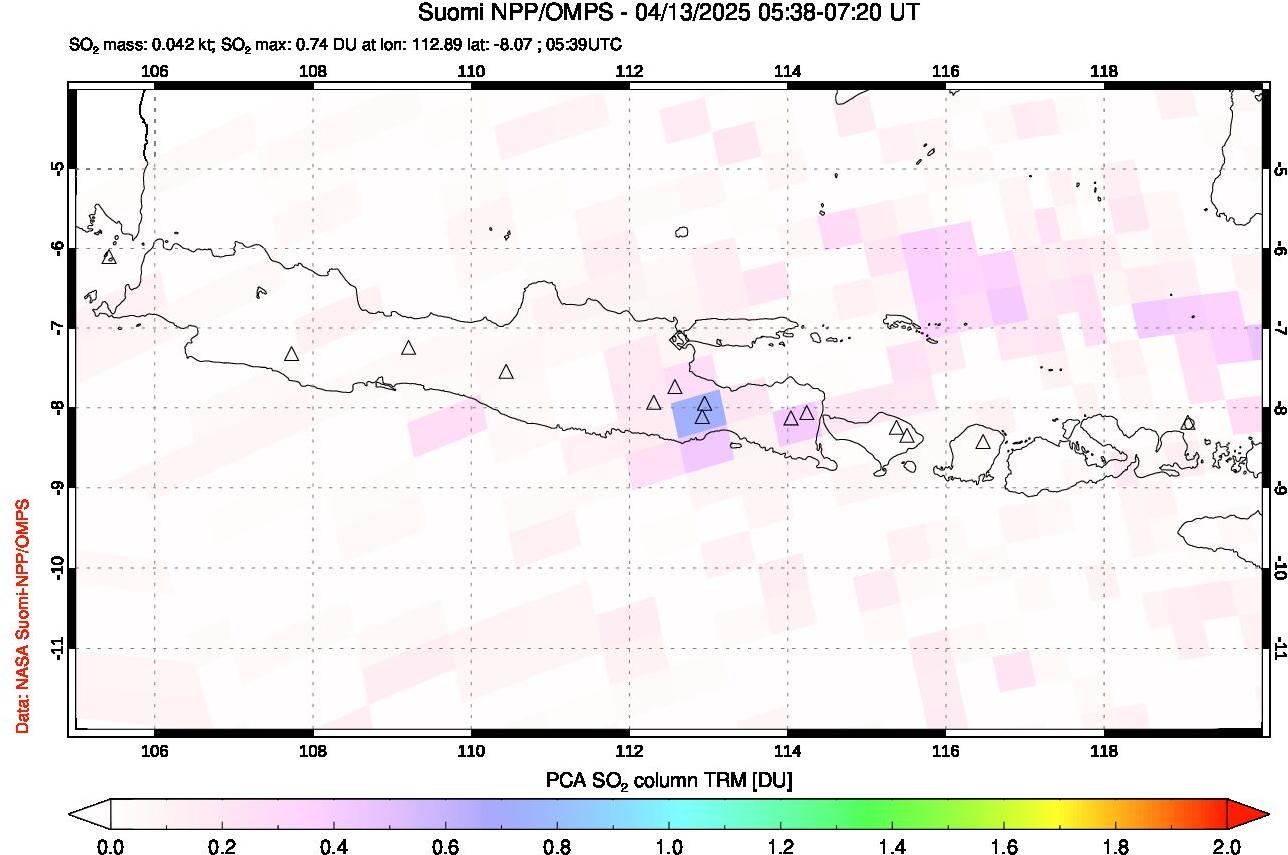 A sulfur dioxide image over Java, Indonesia on Apr 13, 2025.