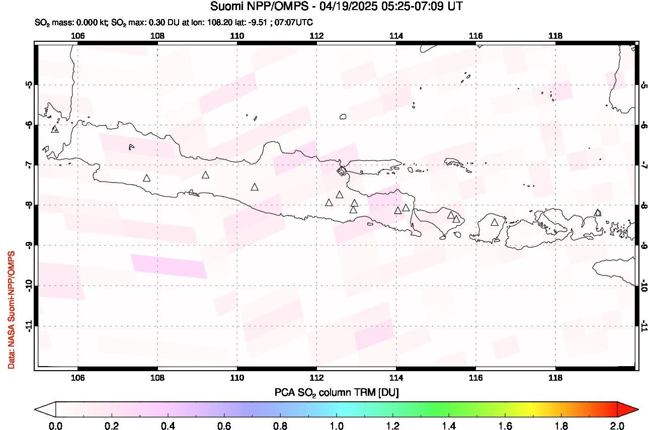 A sulfur dioxide image over Java, Indonesia on Apr 19, 2025.