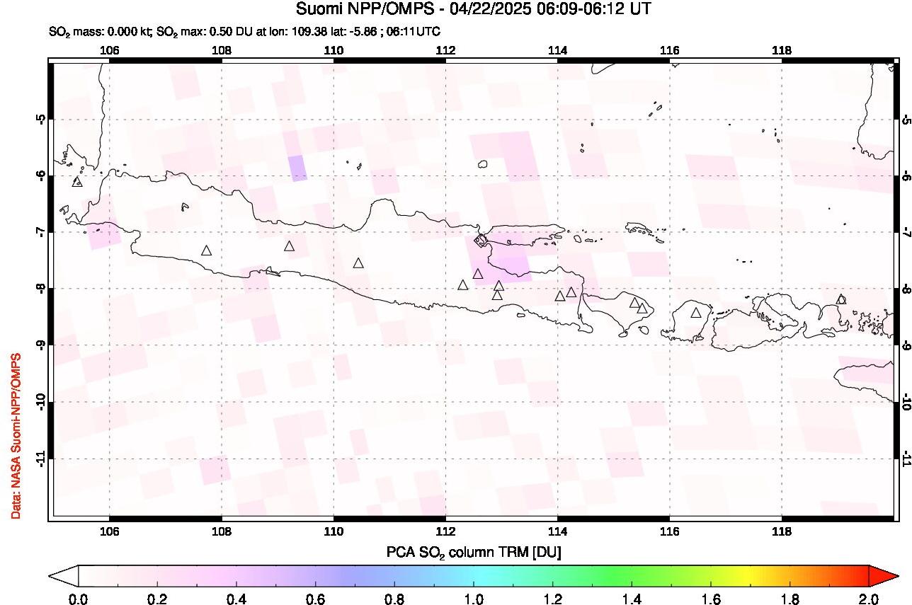 A sulfur dioxide image over Java, Indonesia on Apr 22, 2025.