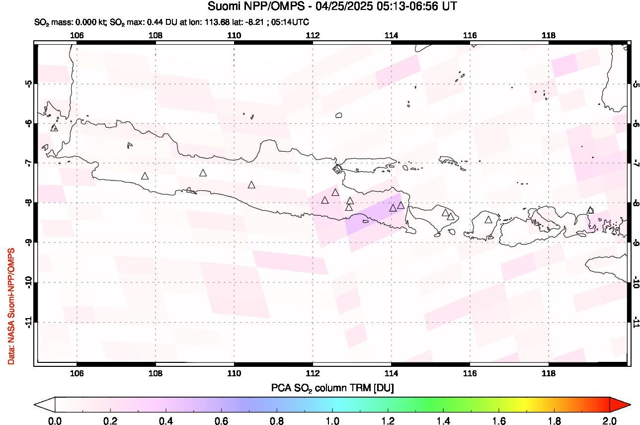 A sulfur dioxide image over Java, Indonesia on Apr 25, 2025.