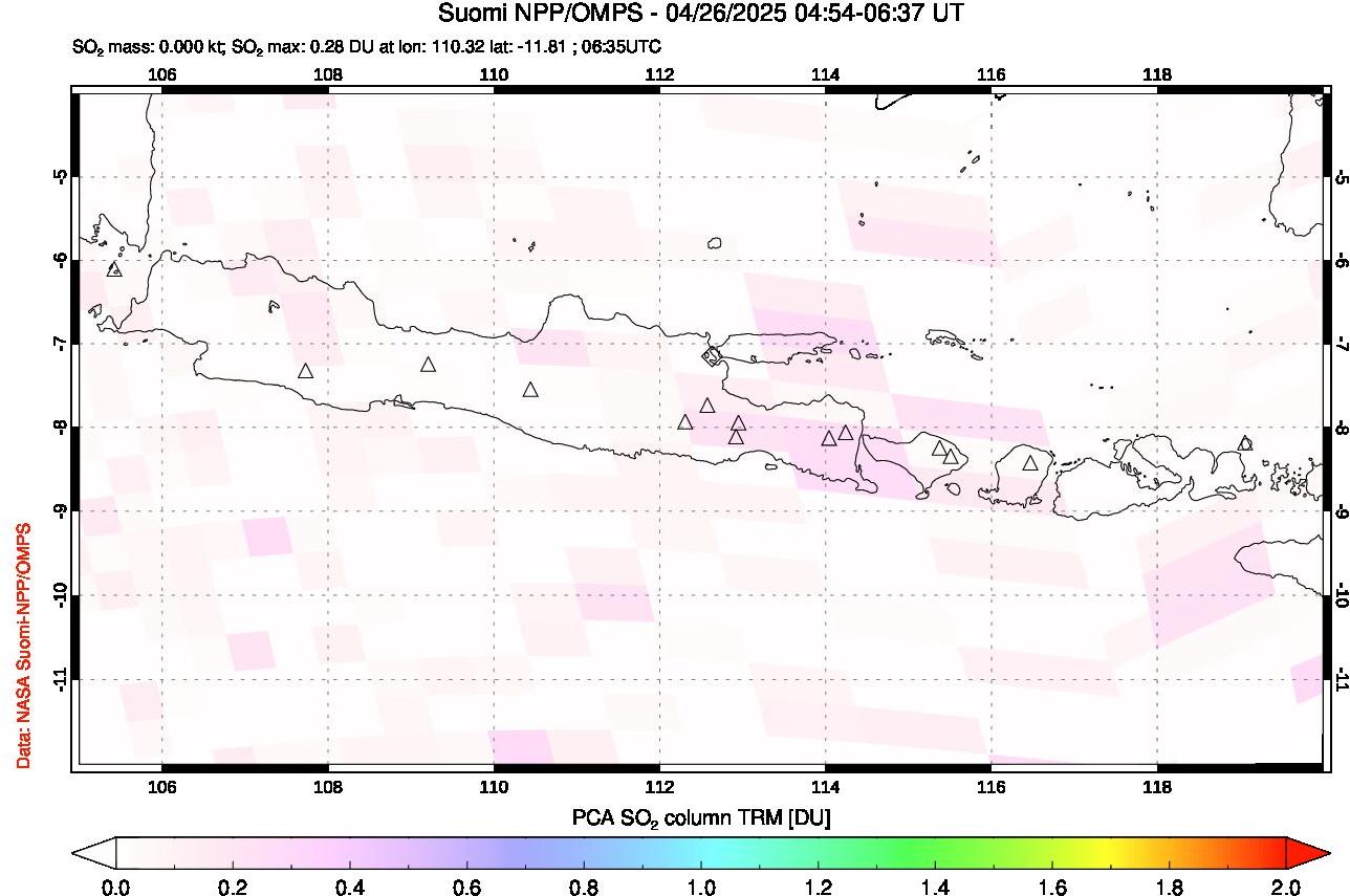 A sulfur dioxide image over Java, Indonesia on Apr 26, 2025.
