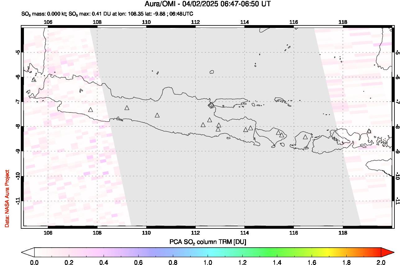 A sulfur dioxide image over Java, Indonesia on Apr 02, 2025.