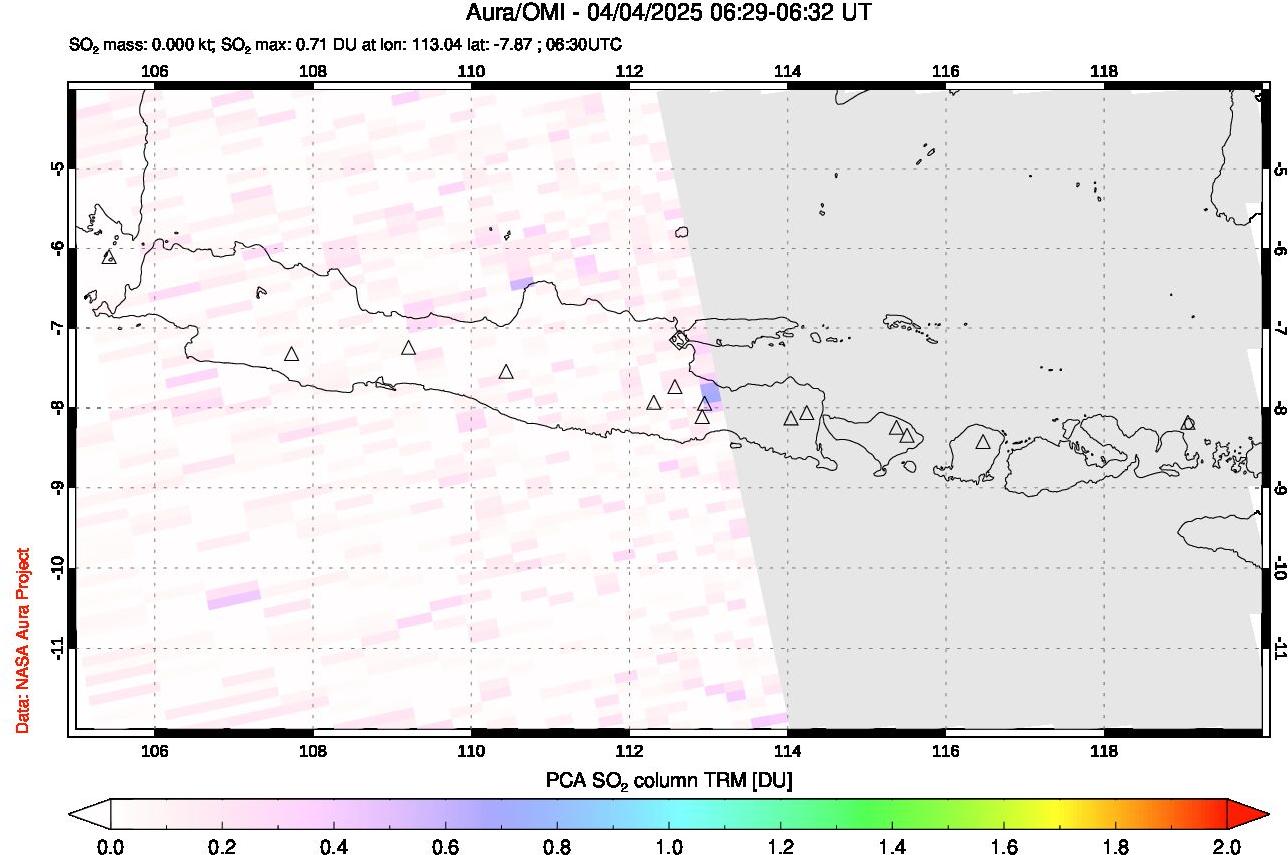 A sulfur dioxide image over Java, Indonesia on Apr 04, 2025.