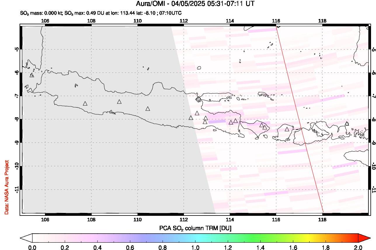 A sulfur dioxide image over Java, Indonesia on Apr 05, 2025.