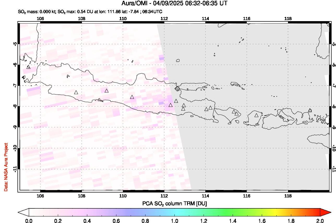 A sulfur dioxide image over Java, Indonesia on Apr 09, 2025.