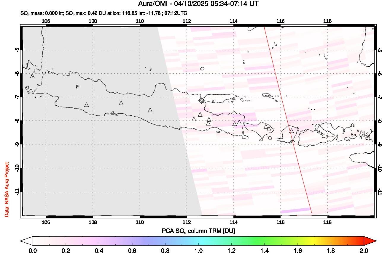 A sulfur dioxide image over Java, Indonesia on Apr 10, 2025.