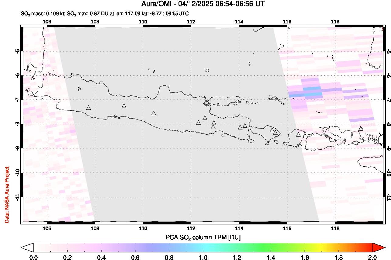 A sulfur dioxide image over Java, Indonesia on Apr 12, 2025.
