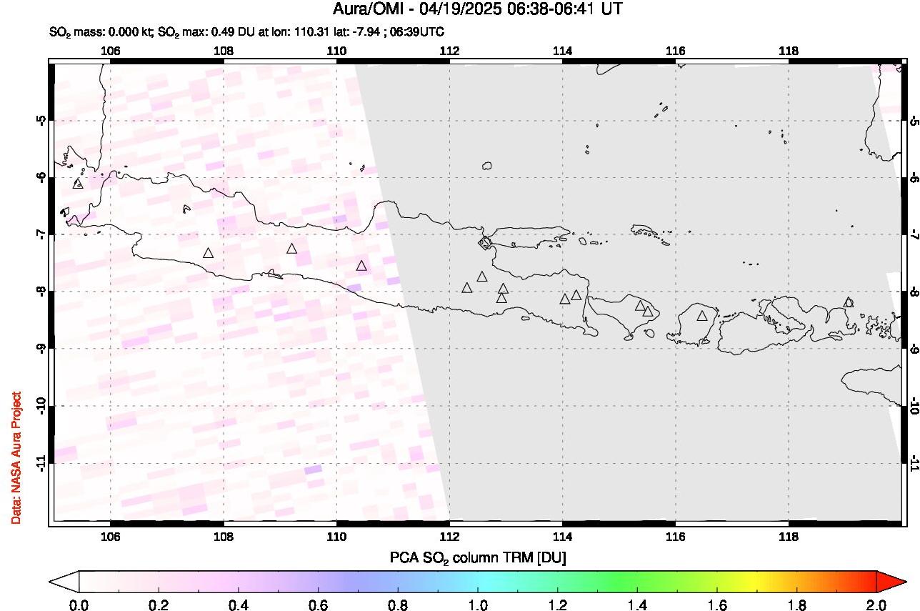 A sulfur dioxide image over Java, Indonesia on Apr 19, 2025.