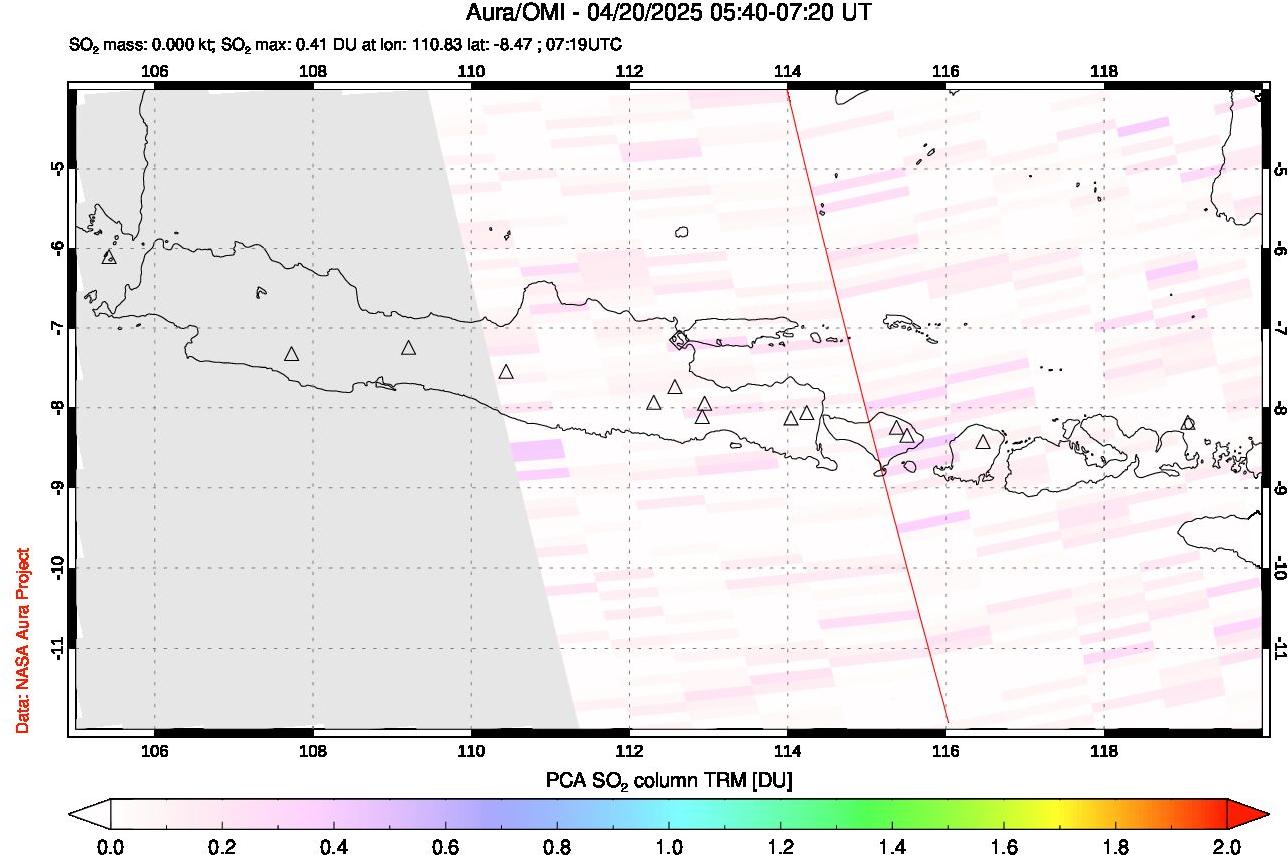 A sulfur dioxide image over Java, Indonesia on Apr 20, 2025.
