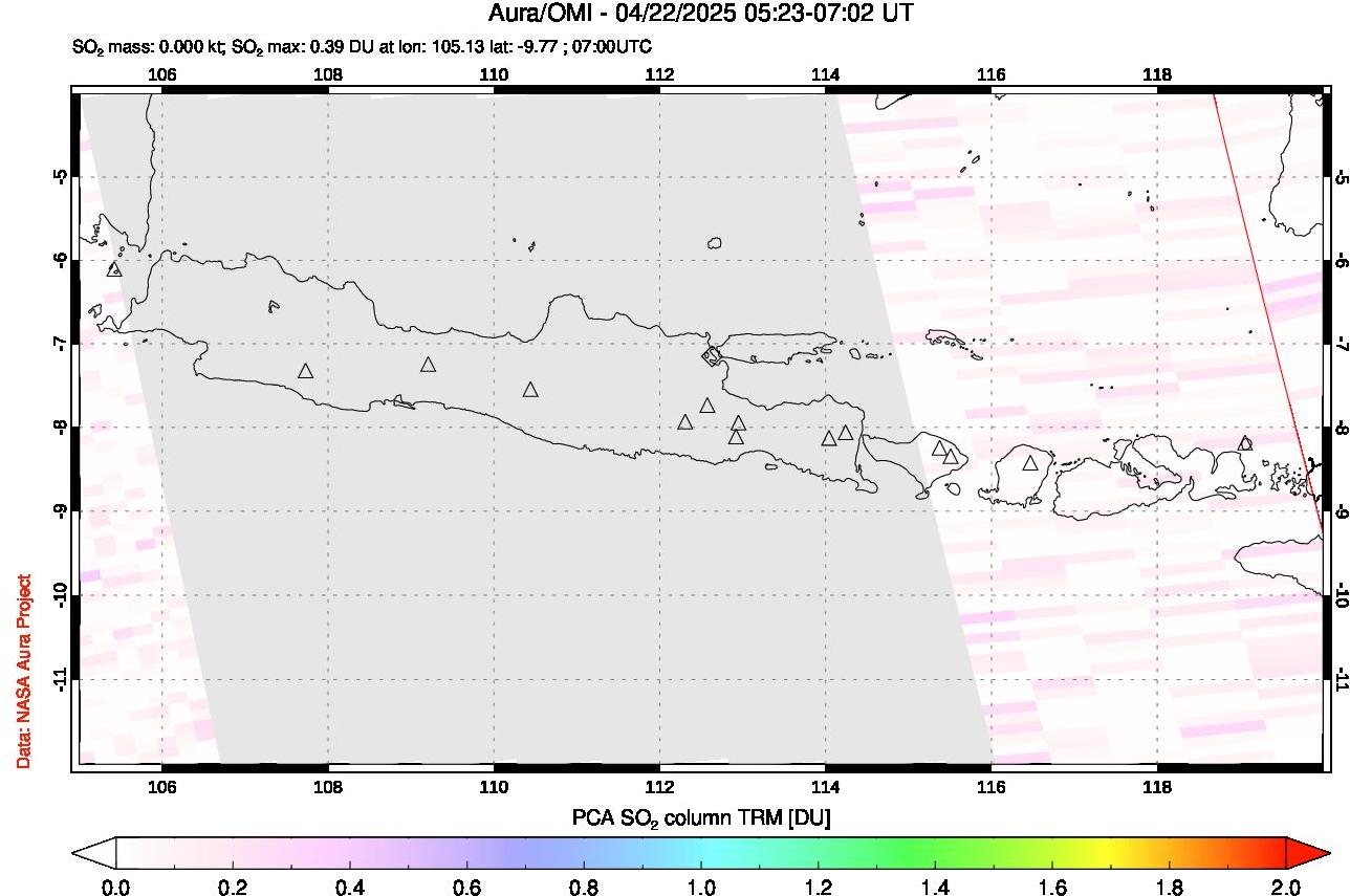 A sulfur dioxide image over Java, Indonesia on Apr 22, 2025.