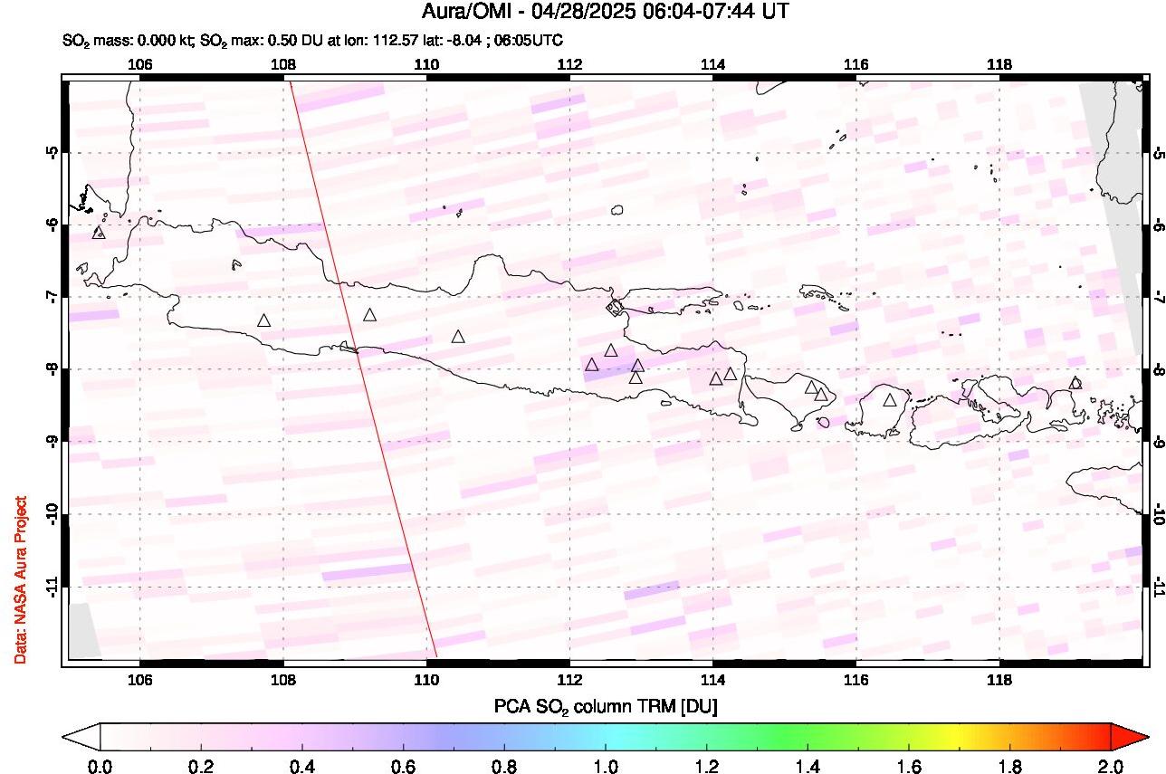 A sulfur dioxide image over Java, Indonesia on Apr 28, 2025.
