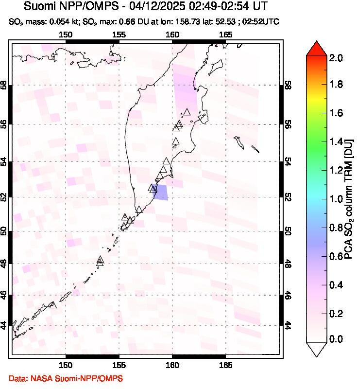 A sulfur dioxide image over Kamchatka, Russian Federation on Apr 12, 2025.