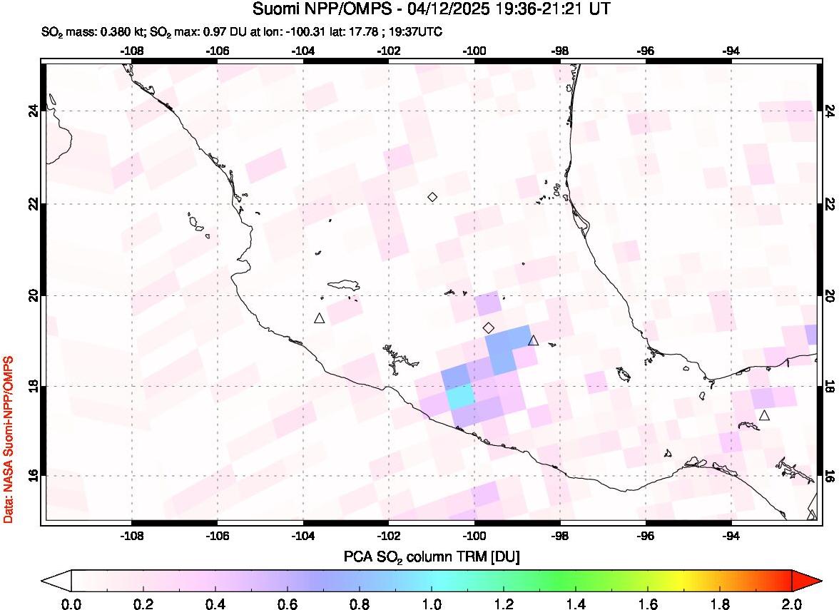 A sulfur dioxide image over Mexico on Apr 12, 2025.