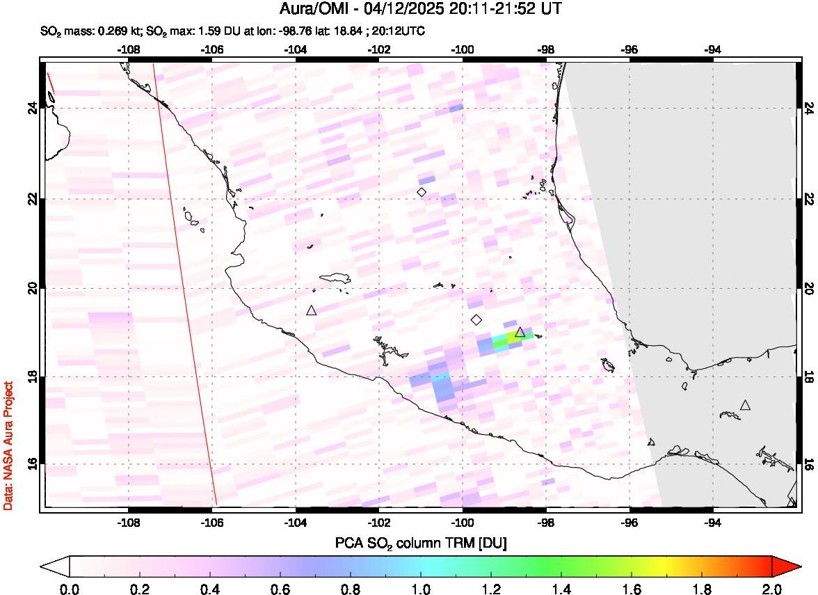 A sulfur dioxide image over Mexico on Apr 12, 2025.