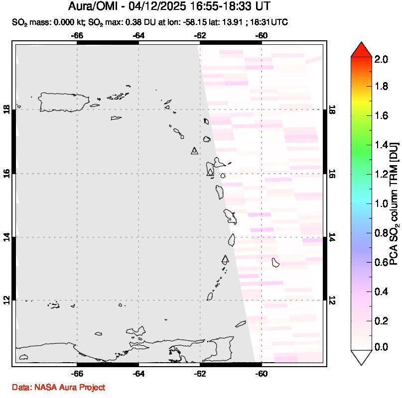 A sulfur dioxide image over Montserrat, West Indies on Apr 12, 2025.