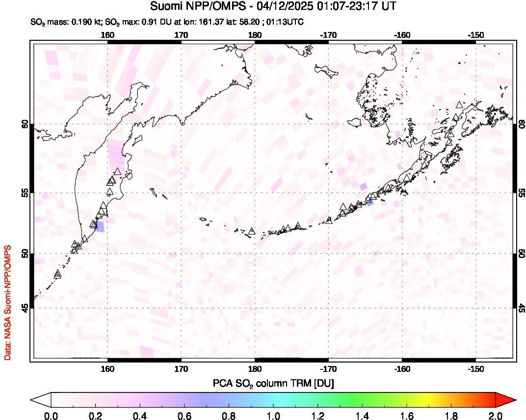A sulfur dioxide image over North Pacific on Apr 12, 2025.