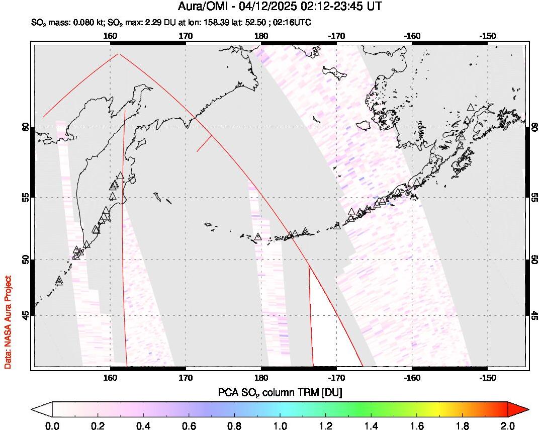 A sulfur dioxide image over North Pacific on Apr 12, 2025.