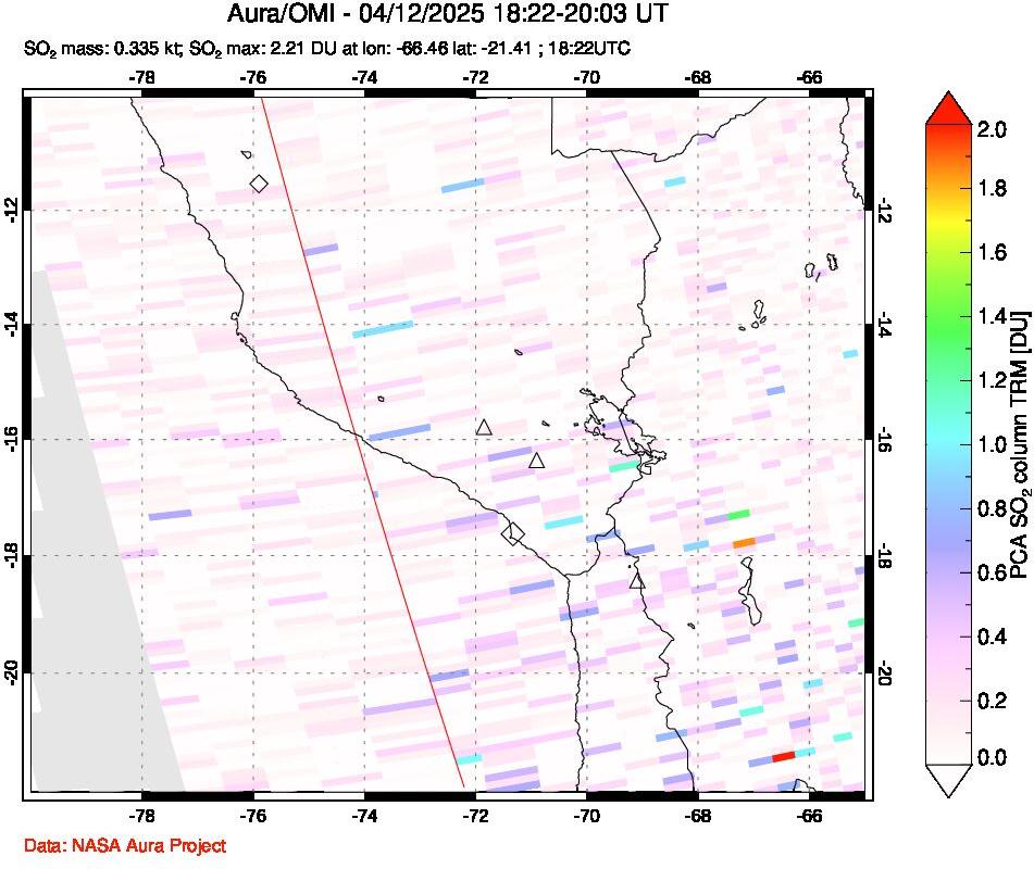 A sulfur dioxide image over Peru on Apr 12, 2025.