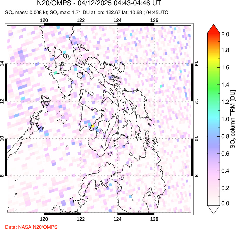 A sulfur dioxide image over Philippines on Apr 12, 2025.