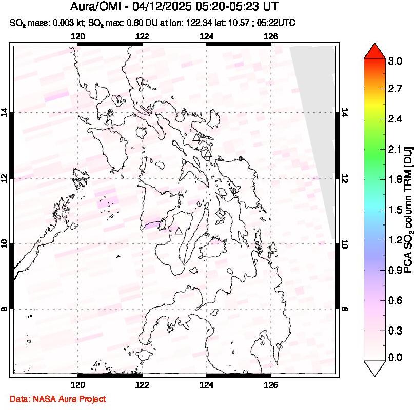 A sulfur dioxide image over Philippines on Apr 12, 2025.