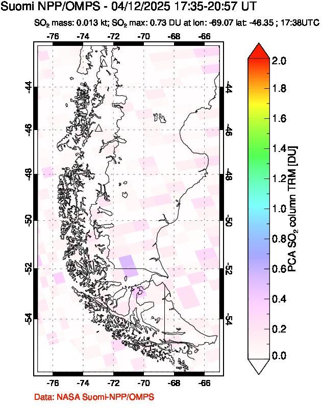 A sulfur dioxide image over Southern Chile on Apr 12, 2025.