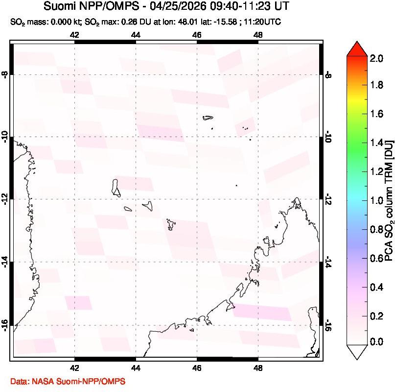 A sulfur dioxide image over Comoro Islands on Apr 25, 2026.