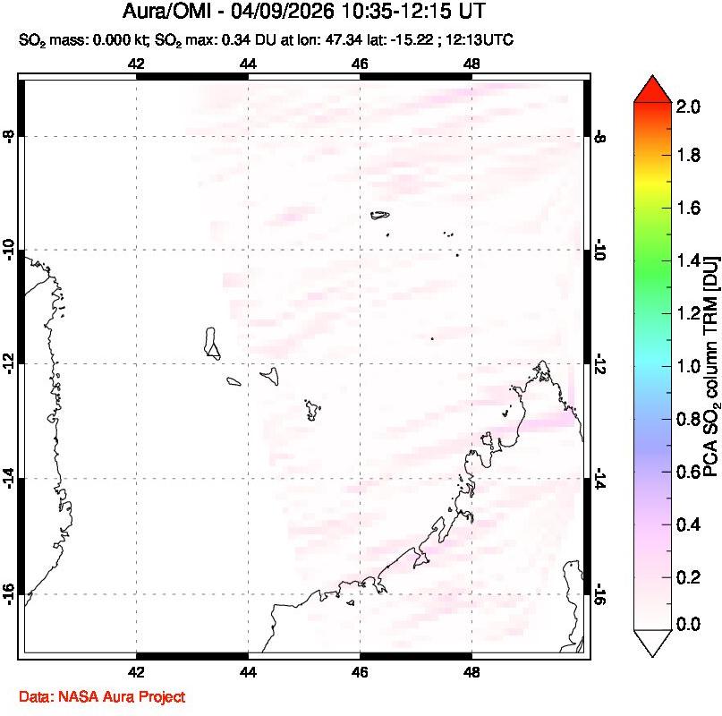 A sulfur dioxide image over Comoro Islands on Apr 09, 2026.