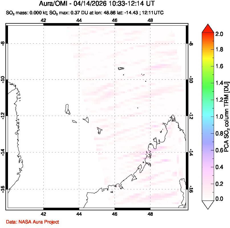 A sulfur dioxide image over Comoro Islands on Apr 14, 2026.