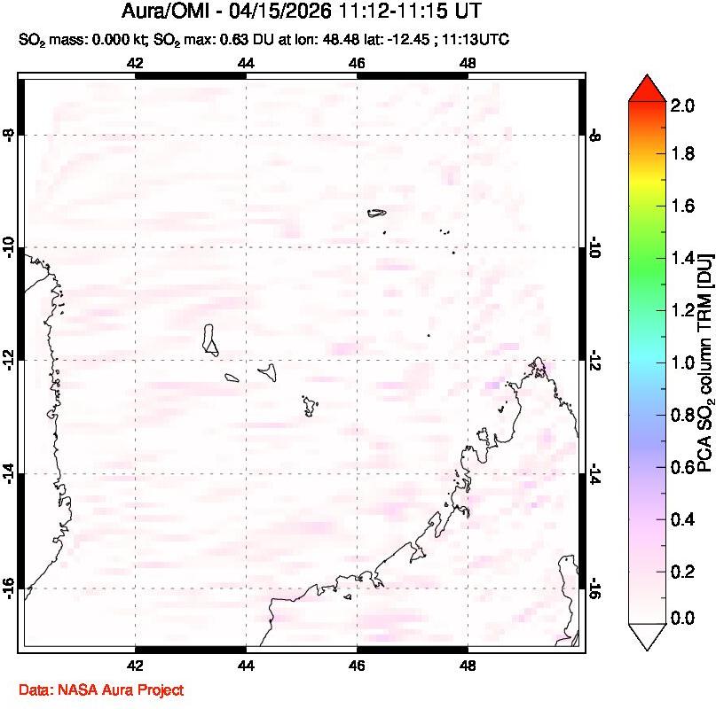 A sulfur dioxide image over Comoro Islands on Apr 15, 2026.