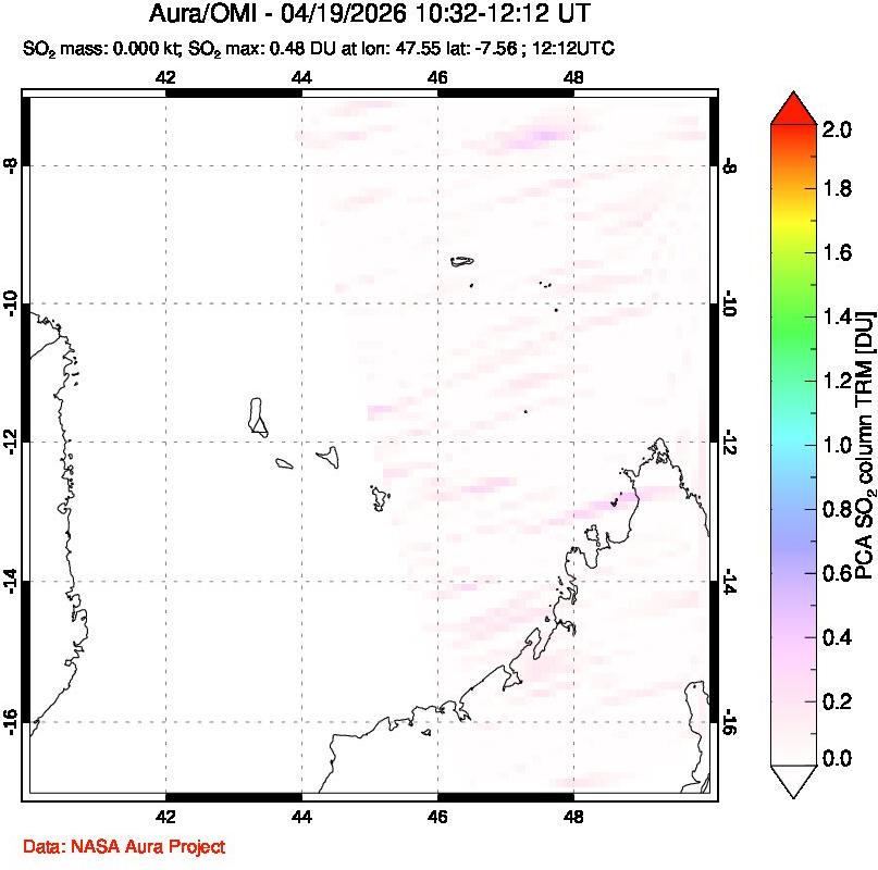 A sulfur dioxide image over Comoro Islands on Apr 19, 2026.