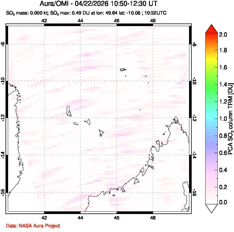 A sulfur dioxide image over Comoro Islands on Apr 22, 2026.
