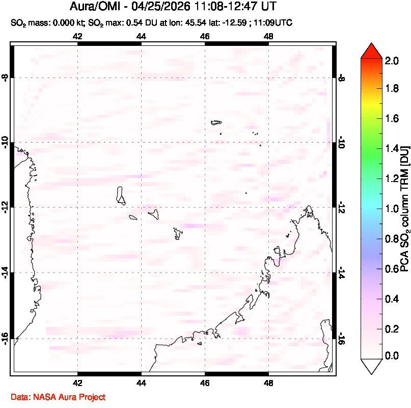 A sulfur dioxide image over Comoro Islands on Apr 25, 2026.