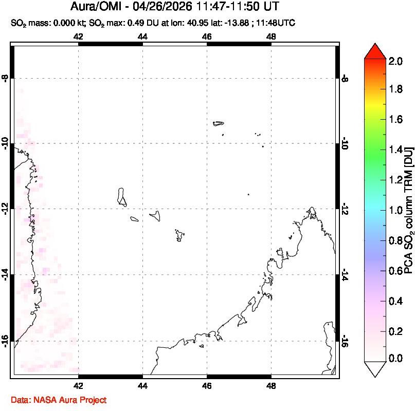A sulfur dioxide image over Comoro Islands on Apr 26, 2026.
