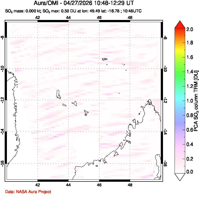 A sulfur dioxide image over Comoro Islands on Apr 27, 2026.