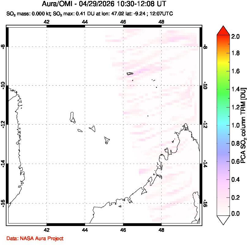 A sulfur dioxide image over Comoro Islands on Apr 29, 2026.