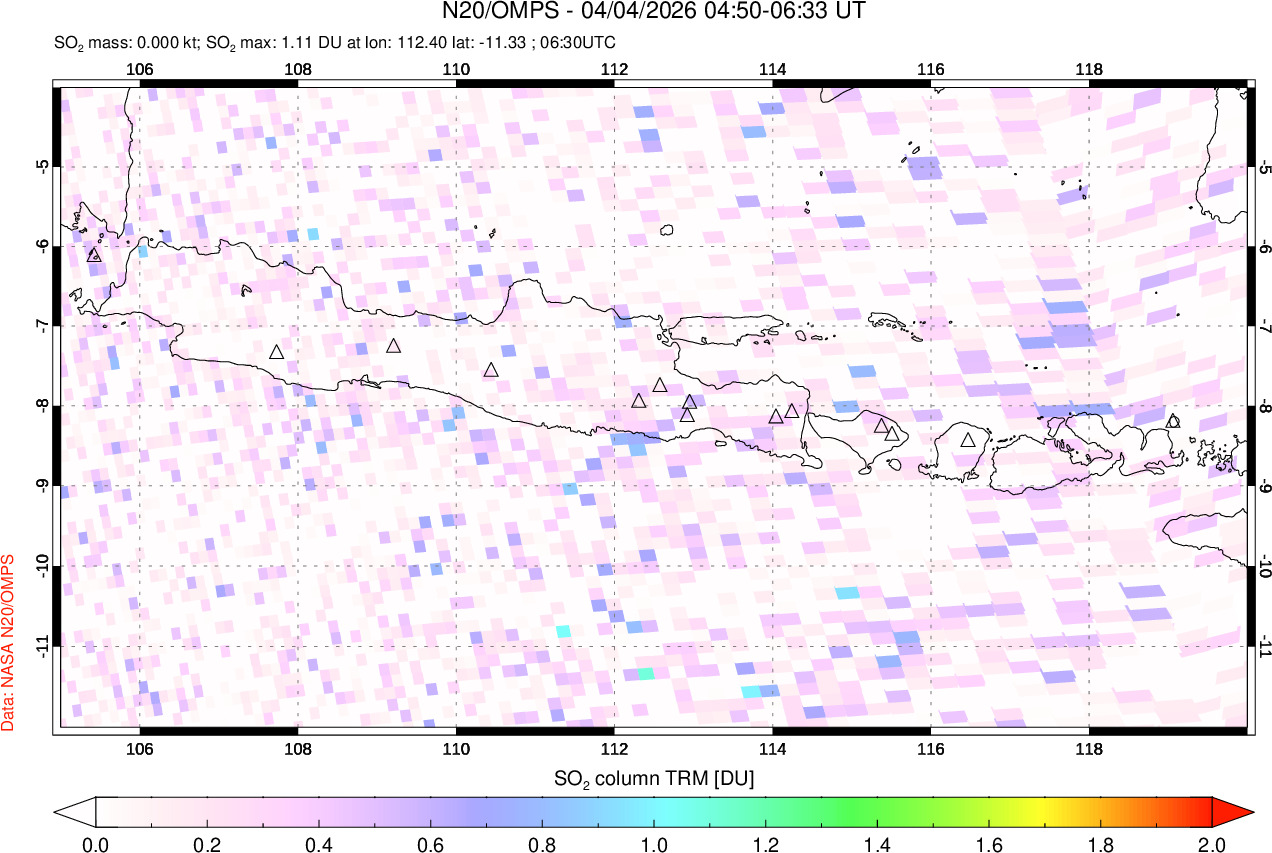 A sulfur dioxide image over Java, Indonesia on Apr 04, 2026.