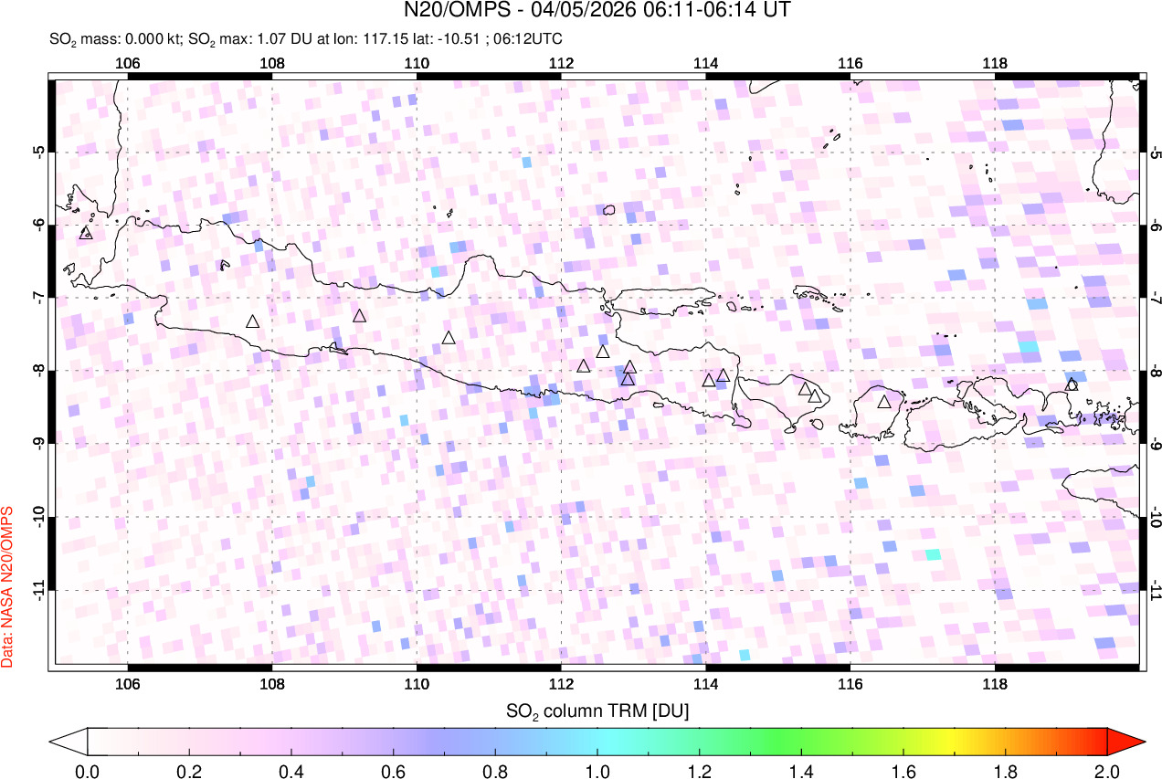 A sulfur dioxide image over Java, Indonesia on Apr 05, 2026.