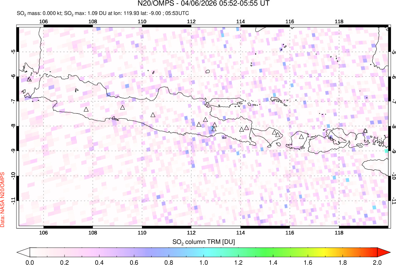 A sulfur dioxide image over Java, Indonesia on Apr 06, 2026.
