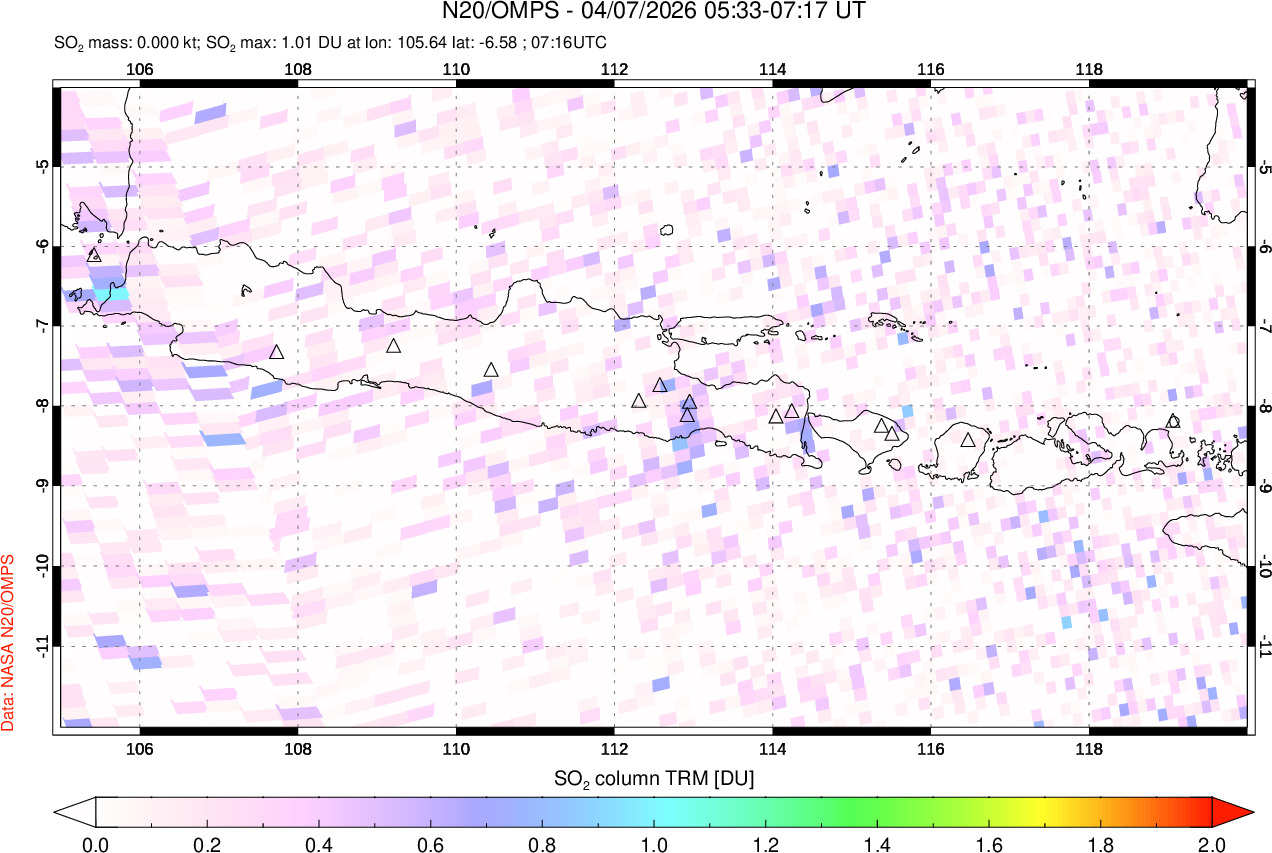 A sulfur dioxide image over Java, Indonesia on Apr 07, 2026.