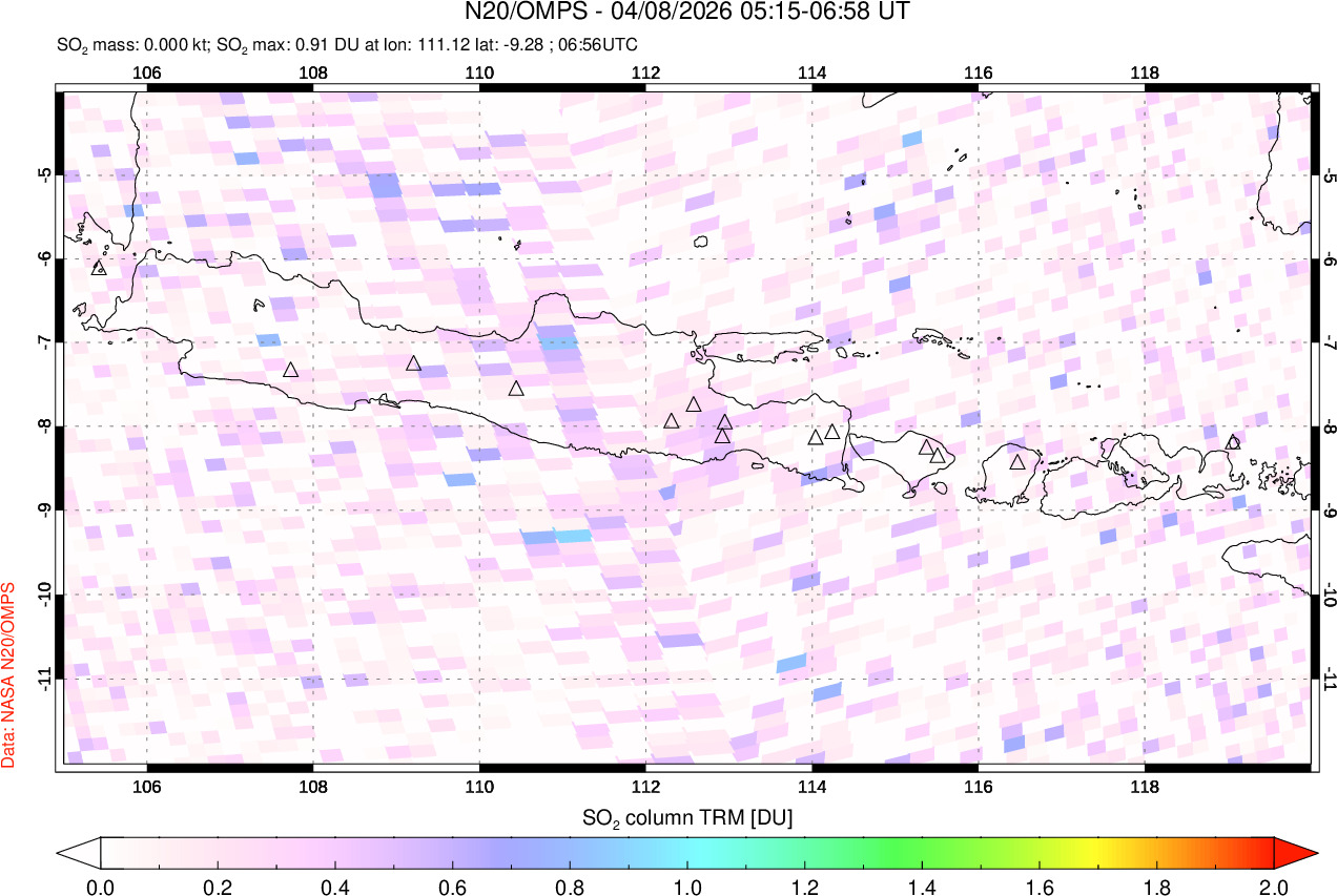 A sulfur dioxide image over Java, Indonesia on Apr 08, 2026.