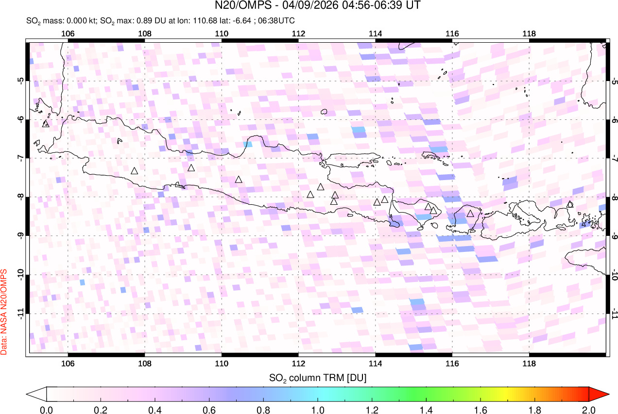 A sulfur dioxide image over Java, Indonesia on Apr 09, 2026.