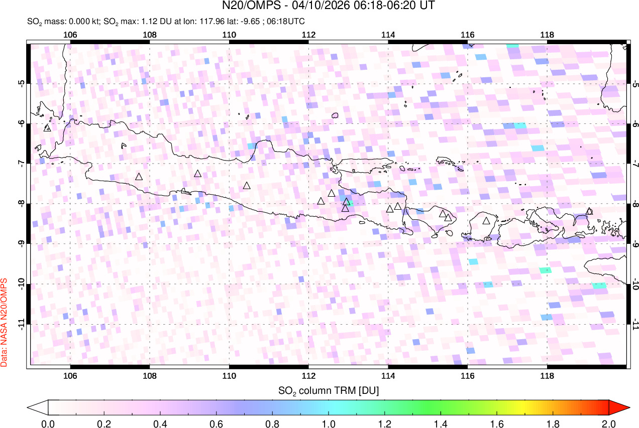A sulfur dioxide image over Java, Indonesia on Apr 10, 2026.