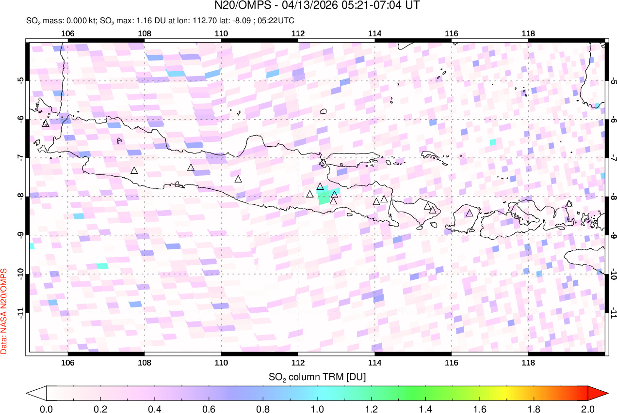 A sulfur dioxide image over Java, Indonesia on Apr 13, 2026.