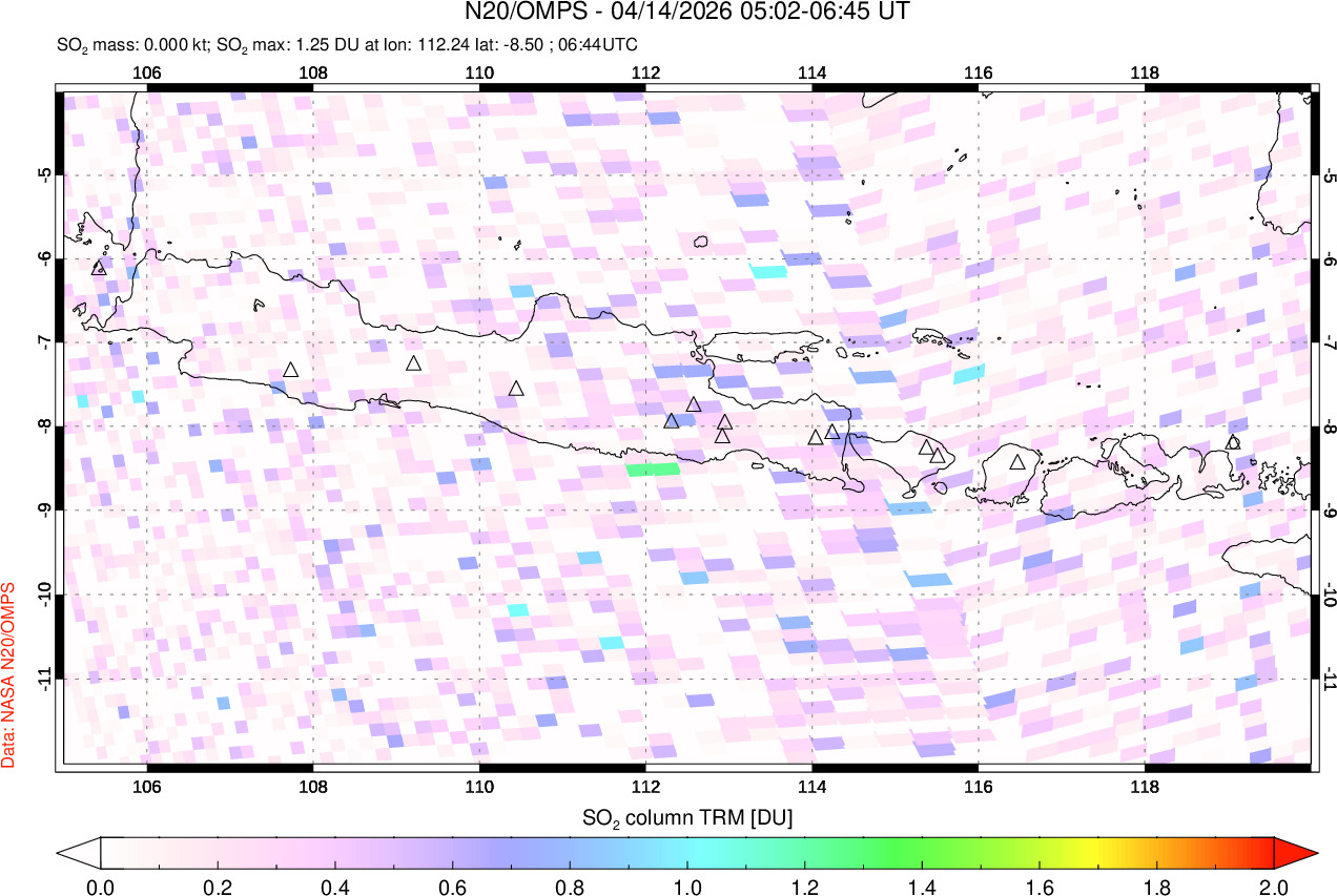 A sulfur dioxide image over Java, Indonesia on Apr 14, 2026.