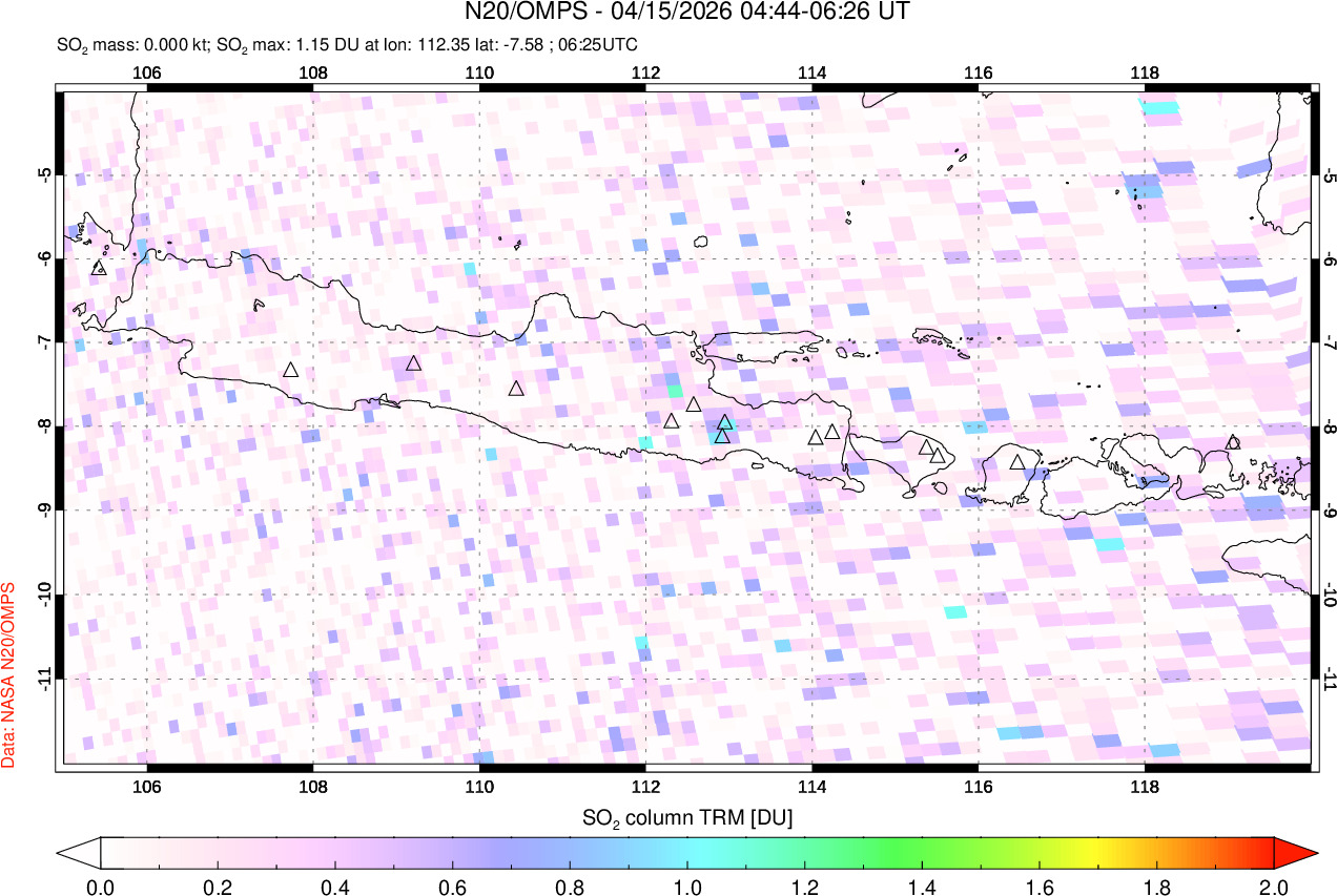 A sulfur dioxide image over Java, Indonesia on Apr 15, 2026.