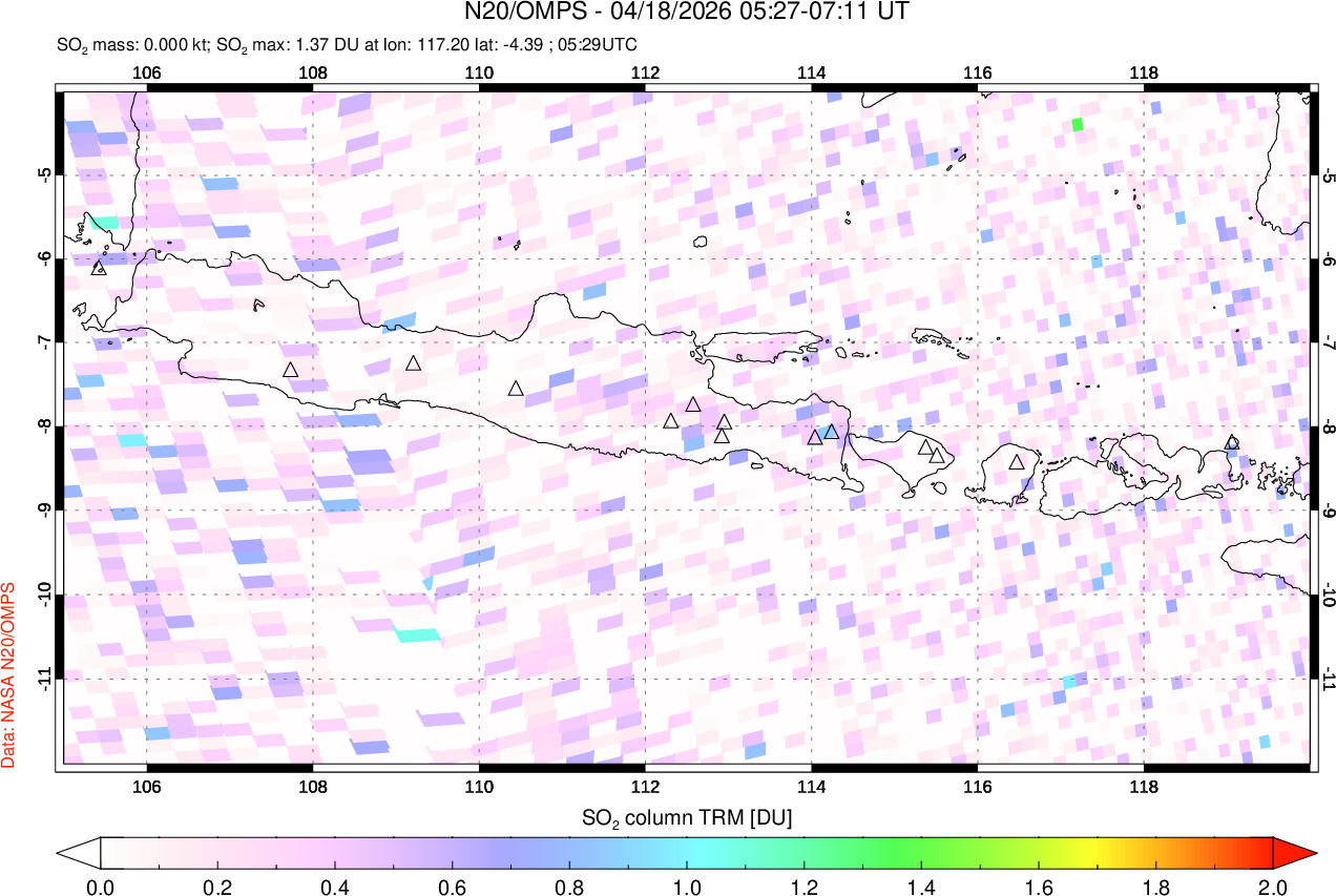 A sulfur dioxide image over Java, Indonesia on Apr 18, 2026.